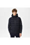 Men's Hooded Quilted Navy Blue Coat - 6