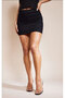 Black, Elastic Waist Mini Denim Skirt - 3