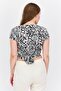 Women Split Neck Cap Sleeve Allover Print Top, Black - 3