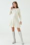Women's Ecru Stretchy Knit Fabric Buttoned Cardigan and Pleated Mini Skirt Two-Piece Knitwear Set 1150 - 2