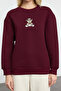 Bordo Regular/Normal Kalıp Nakışlı Kalın Örme Sweatshirt TWOAW25SW00050 - 3
