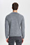Men's Gray Non-Pilling Fabric Standard Fit Crew Neck Printed Knitwear Sweater - 5