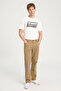 Regular Fit Regular Cut Normal Waist Straight Leg Men's Camel Stretch Trousers - 3