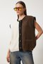 Women's Ecru Khaki Colorblock Boucle Knitwear Cardigan Dp00217