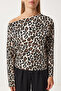 Women's Beige Brown Leopard Patterned Single Shoulder Ribbed Knitted Blouse Ff00166 - 4