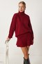 Women's Burgundy Turtleneck Knitwear Sweater Skirt Set Dd01343