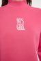 Fuchsia Thick Fleece Inside Slogan Embroidery High Collar Regular Cut Knitted Sweatshirt Twoaw21Sw0019 - 4