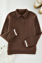 Brown Regular/Normal Cut Button Polo Neck Sweatshirt with Thick Fleece Inside Tmnaw24Sw00107 - 3