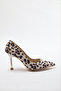 Çok Renkli Leopar Desenli Kadın 7 cm Stiletto Klasik Metal Topuklu Ayakkabı TAKAW25TO00034 - 4