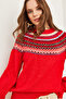 Women's Red Collar Patterned Soft Textured Knitwear Sweater Kzk- 19000846 - 4