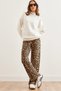 Women's Leopard Brown Animal Print Wide Leg Trousers Pnt- 19000295