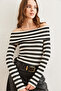 Women's Thick Striped Black Madonna Collar Soft Touch Flexible Blouse Blz- 19002769 - 3