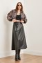 Women's Black Side Zipper Faux Leather Maxi Bell Skirt Etk- 19000278 - 3
