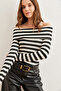 Women's Thick Striped Black Madonna Collar Soft Touch Flexible Blouse Blz- 19002769 - 5