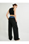 Contrast Double Waist Baggy Fabric Trousers Straight Leg Pocket - 2