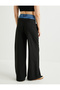 Contrast Double Waist Baggy Fabric Trousers Straight Leg Pocket - 4
