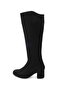 Black Color Suede Side Zipper, Thin Faux Fur Lined Women's Heeled Boots - 7