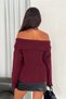Women's Burgundy Standard Size Madonna Collar Ribbed Knitwear Sweater - 5
