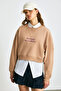 Danbi Women's Crop Knitted Fabric Round Neck Long Sleeve Brown Sweatshirt - 4