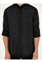 Black Slim Fit 100% Linen Shirt 50284823-Vr046 - 7