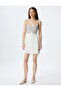 Crochet Detailed Mini Strap Dress with Belt Detail, Lined, Linen Blend - 3
