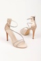 Women's Nude Satin Stone Platform High Heel Shoes - 6