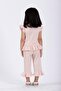 Crew Neck Short Sleeve Waffel Paca Ruffled Double Set Powder Color Girls' Double Set - 3