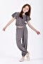 Crew Neck Paca Elastic Gray Color Girls' Two-Piece Set - 3
