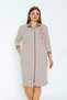 Women's Line Print Three Quarter Sleeve Stone Detail Pocket Polo Collar Plus Size Cotton Dress