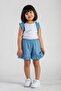 Crew Neck Zero Sleeve Ruffle Shorts White Blue Color Girls Double Set - 4