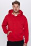 Unisex Oversize Wide Cut Cotton Soft Textured Basic Red Hooded Sweatshirt with Fleece Inside - 2