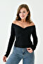 Women's Cross Band Design Strapless Collar Black Basic Blouse 12748 - 7