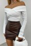 Women's White Stretch Fabric Cross-Strapped Design Strapless Collar Blouse 12748 - 5