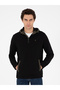 Black Regular Fit Cotton Blend Half Zipper Hooded Sweatshirt 50292530-Vr046