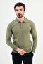 Plain Slim Fit Polo Neck Men's Knitwear Sweater Khaki - 11501.24K