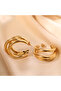 Steel Women's Earrings, Three Rows Half Hoop, Gold Color, No:70 - 5