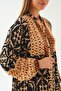 Coffee Double-Breasted Collar Patterned Dress 2643 - 5
