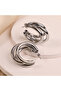 Steel Women's Earrings, Three Rows Half Hoop Earrings, Silver Color, No:69 - 2
