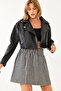 Women's Black Gipe Detailed Houndstooth Mini Skirt 0169 60251859 - 4
