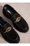 Black Suede Buckle Detail Women's Loafer - 2