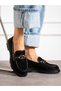 Black Suede Buckle Detail Women's Loafer - 4