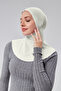 Women's Practical Hijab with Sports Neck Collar, Snap-On Bonnet, Combed Cotton Fabric, Ecru - 2