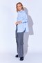 Blue and White Thick Striped Long Oversize Comfortable Fit Cotton Satin Textured Women's Shirt with Pockets - 7