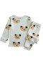 Girl's 100% Cotton Long Sleeve Crew Neck Ecru Teddy Bear Patterned Pajama Set