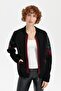 Women's Prevailing Collar Back and Sleeve Flower Patterned Wool Jacket Black - 8