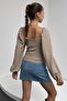 Women's Square Neck Honey Sleeve Blouse Stretchy Fabric - 5