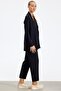 Double Breasted Buttoned Rayon Suit Black - 2