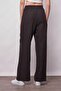 Linen High Waist Elastic Waist Side Pocket Wide Leg Trousers - Black - 2