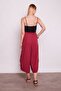 Inner Show-Through Viscose Poplin High Waist Wide Leg Drawstring Trousers - Cherry - 2