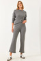 Women's Anthracite Crew Neck Basic Top and Bottom Set 0036 60251871 - 3